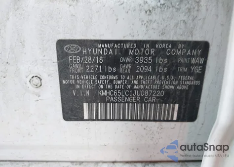 2018 Hyundai Ioniq Hybrid Blue from USA, damaged, VIN KMHC65LC1JU087220